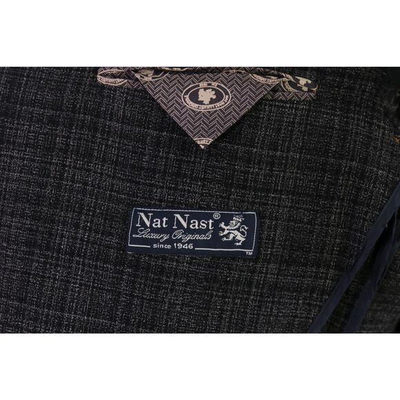Nat Nast Gray Black Woven Peak Lapel Patch Pocket Wool Blazer Jacket 42R - Picture 8 of 9